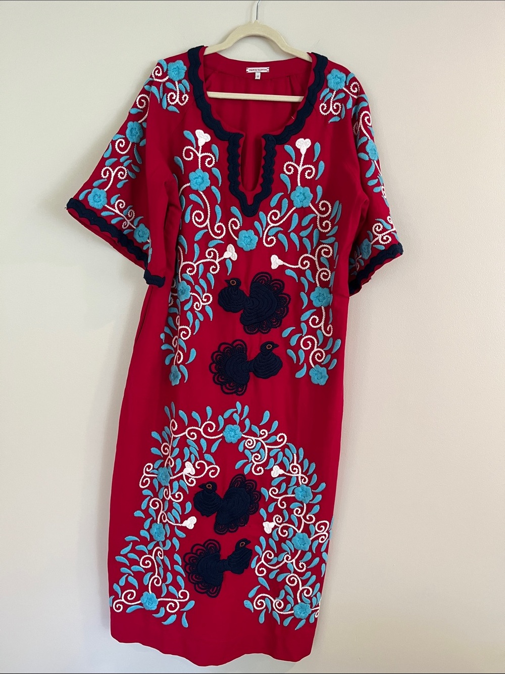 Frances Valentine embroidered charming peacock caftan deep berry navy maxi 12 - Picture 7 of 12